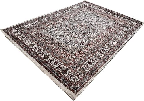 Image of Kashmiri Design Thick n Soft Bedside Runner Carpets for Home Living Room Bedroom Drawing Room Hall 2x6 Feet Ivory Colour