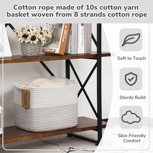 Image of Goodpick Woven Rope Storage Basket for Shelves, Rectangle, Mix White