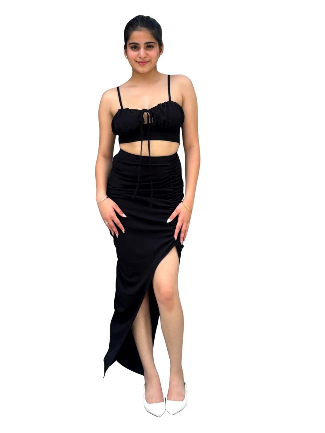 tandul Women's Solid Black Polyester Co-ord Set Regular No Sleeves Co-ord Set for Womens Soft & Breathable & Comfortable Outfits for Office, Casual, Festive & Party (11605)-picture-16
