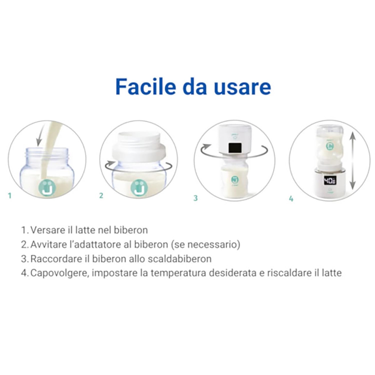 J BIMBI Warm-Up Travel Scaldabiberon Portatile Universale, Riscalda Latte per Neonati con Batteria Ricaricabile, 4 Temperature
