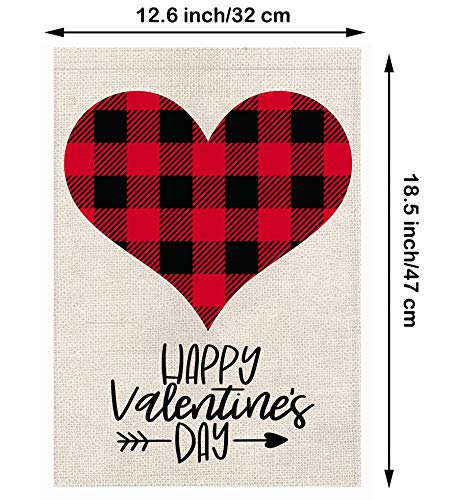 Valentine Buffalo Check Plaid Love Heart Garden Flag Vertical Outdoor Decorations Double Sided- Happy Valentine's Day Gift Yard Decor Home Decorative 12.5 X 18 Inch #TOP1