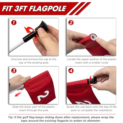 KINGTOP Numbered Golf Flag 8x6 Inch – Upgraded Double Layer 420D Nylon, Double Sided Printing, Tube Inserted – Mini Practice Putting Green Flags for Yard, Red #1-4
