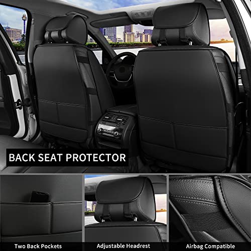 Sanwom Leather Car Seat Covers Full Set, Universal Automotive Vehicle Seat Covers, Waterproof Vehicle Seat Covers For Most Sedan Suv Pick-Up Truck, Black #TOP2