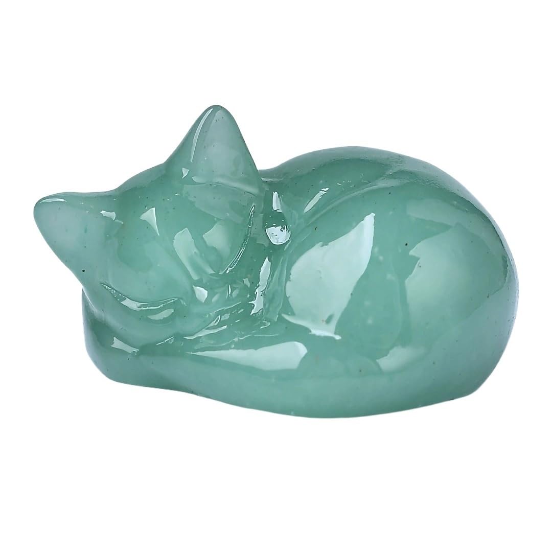 HUFFA Natural Crystal Carved Cat Figurine - Unique Decorative Gemstone Cat Sculpture for Home and Office Décor
