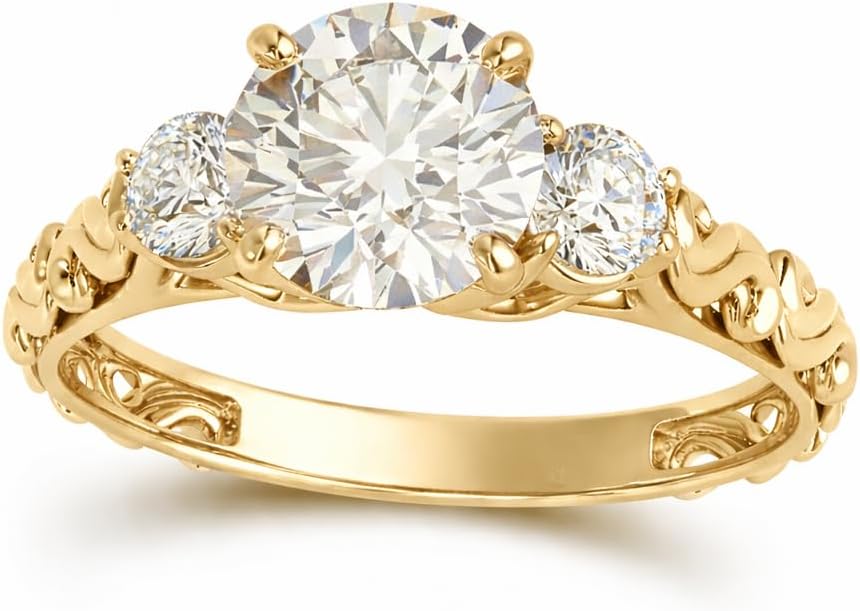 MauliJewels 0.50 Ct 3 Stone Lab Grown Diamond Engagement Rings for Women, 14K Rose | Yellow | White Gold Promise Ring, Round Brilliant Cut