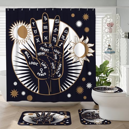 TPHIHPT 4PCS Witchy Hand Shower Curtain Sets with Non-Slip Rug,