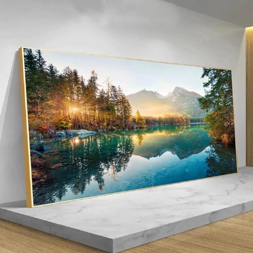 Peinture Soleil Forêt Lac Photos Toile Décoration Maison 90x180
