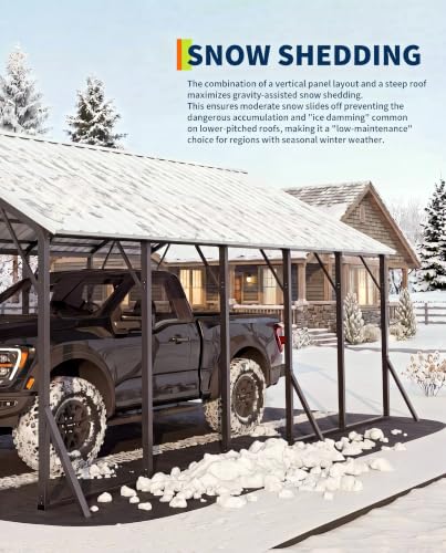 Image of Garvee 13x26x11 ft Metal Carport Kit, Oversized Car Port with Vertical Roof | 120 Steep-Pitch Roof for Snow Shedding / 133 inch High-Clearance RV & Boat Shelter / Heavy-Duty Reinforced Frame
