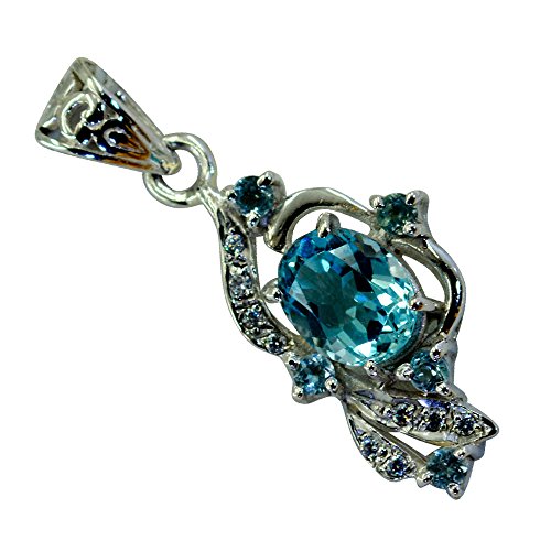 Charm topaze bleue argent 925 pendentif ovale pierre de naissance