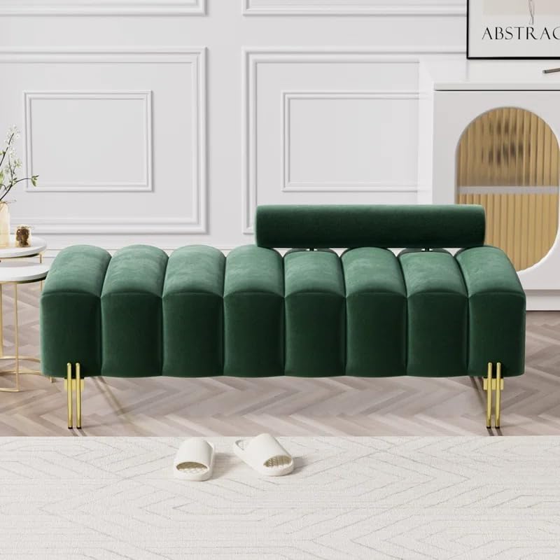 Storage Pulse Ottoman with Hidden Compartment, Rectangular 2 Seater Ottoman, Living Room Furniture, Storage Ottomans for Office, Bedroom, Living Room (Green Velvet)-image-19