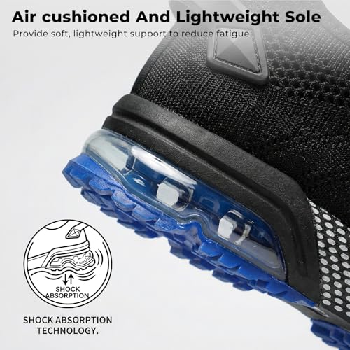 Image of SPIEZ Composite Toe Shoes for Men Women, Lightweight Breathable Non Steel Toe Safety Shoes, Puncture Proof Slip Resistant Work Sneakers for Construction,Warehouse,Black Blue /Black Yellow