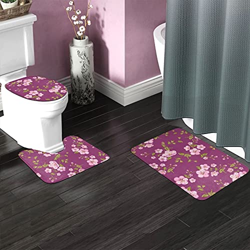 SHEYZYLTD Badematte + Konturmatte + Toilettendeckelbezug Schöne Blume 3 Stück Badematte Set, mit rutschfester Klebeunterseite – Bild 3