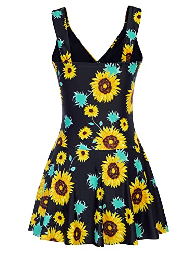 Grace Karin Womens Swimdress Sunflower Swimsuits One Piece Swimsuits Tummy Control Ruched Bathing Suit V Neck Swim Dress Black Sunflower Xl #TOP1