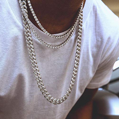 Hip Hop 12mm 10mm Real White Gold/18K Gold/Rose Gold Plated Iced Out Miami Cuban Link Chain Necklace or Bracelet Diamond CZ Choker for Men Women4
