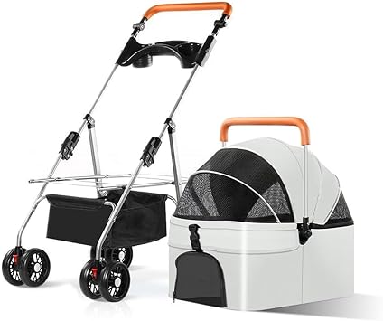 Pet Stroller 4 Wheels Jogger Dog Cat Stroller for Small Dogs, Double Windows at Front and Back Breathable Mesh Folding Pet Cage Stroller Convenient for Feeding Suitable for Walking with Pets