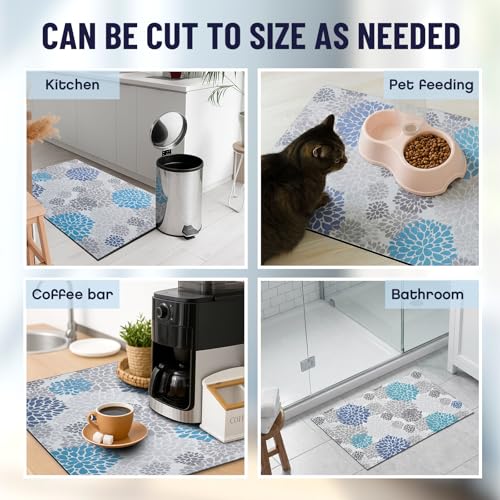 Image of Teenyyou 1 Pcs 26 inch x 18 inch Dryer Top Protector Mat, Washer and Dryer Topper, Non Slip Waterproof Machine Cover Dust Proof Quick Drying Topper Pad for Laundry and Kitchen (Bloom Blue)
