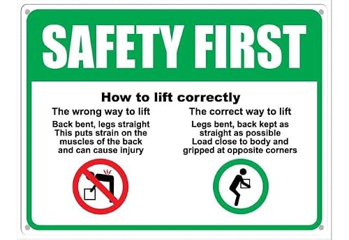 Safety First How To Lift Correctly Aluminum Tin Sign 8"x12" For Homeowners, Coffee Bar Staff - Home Coffee Bar Wall Decor