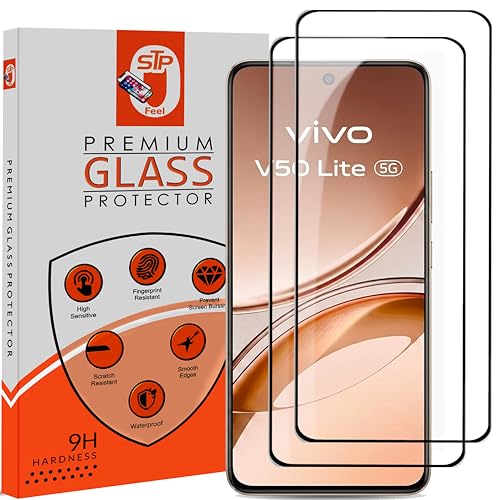 Image of STP FEEL Premium Tempered Glass Screen Protector Guard Compatible For Vivo V50 Lite 5G (6.77 Inch, Pack of 2) | Edge to Edge Coverage With Easy to installation kit for Smartphone