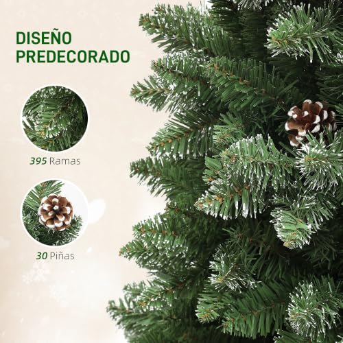 Miniatura 4 de Homcom Árbol De Navidad Estrecho 150 Cm Árbol De Navidad Artificial Con 395 Ramas 30 Piñas Y Soporte De Metal Árbol Navideño Para Salón Interior Verde
