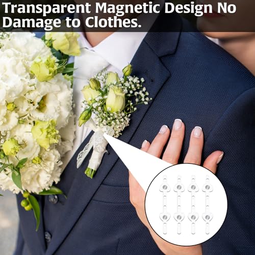 Image of 15Pairs Boutonniere Pins Floral Boutonniere Magnets Decorations, Transparent Corsage Pins Brooches Decors Magnetic Boutonniere Clips, Boutonniere Magnets Supplies for Wedding Bride Groomsmen Decors