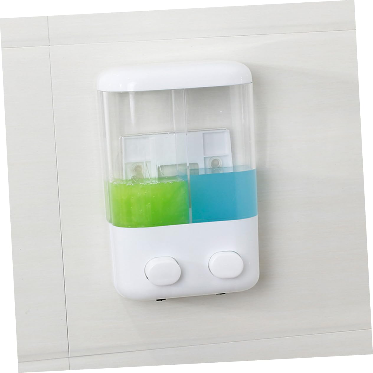 Distributore di Sapone a Doppia Camera da Parete, Plastico Bianco | Ricaricabile e Riutilizzabile, Design a Parete Aspirazione, Adatto per Doccia e Lavello, Due Scomparti