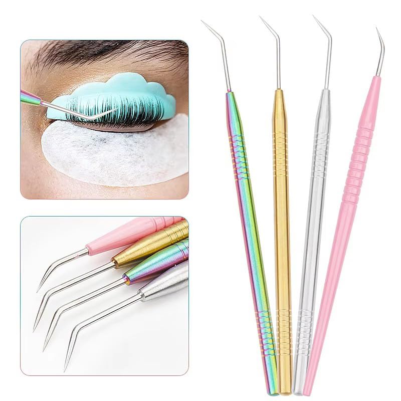 Eyelash Perm Wand Lifting Tools Beauty Lash Separating Grafting False Lashes Extension Metal Eyelash Pick Stick Lift Rods Supplies (Pink)