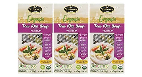 Sutharos Organic Tom Kha Soup, Gluten Free, Plant-Based, Vegan & Vegetarian | Meal Kit Includes Herbs, Spices & Seasonings, Coconut Milk, Chili Powder (Pack Of 3) #TOP3