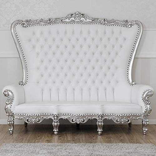 TAYYABA ENTERPRISES Made Sheesham Wooden Living Room Furniture Perfect Sofa for Drawing Room High Back Sofa in White Cushioned Covered & Silver Mat Paint Finishing Furniture