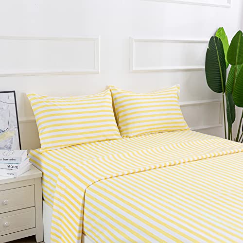 Image of Best Season 4 Piece Stripe Microfiber Stripe Sheet Set - Super Soft Luxury Hotel Deep Pocket, Fade & Wrinkle Resistant Bedding Set (Bright Yellow,Queen Size)