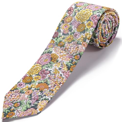Image of Barry.Wang 100% Cotton Floral Ties for Men 63 inch Extra Long Necktie Clip | Fashion Cotton Printed Neckties,Wildflower 2.76 inch Ties Skinny,Gift Box,Groomsmen Wedding Engagement Graduation