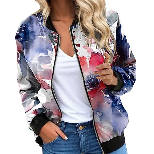 Chaquetas casuales para mujer, ligeras, con cremallera, con estampado de leopardo y floral, chaqueta corta para deportes, chaqueta ligera para mujer, hot pink, M