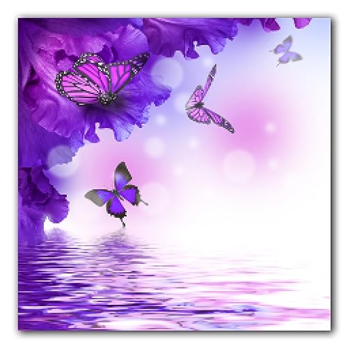 Impression sur toile papillon violet triptyque d'art mural raffiné 70x70 cm