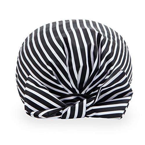 Women's Luxury Shower Cap - Turban Style Water Proof Reusable Bath Cap with Ribbon Bowknot for All Hair Length