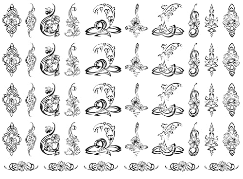 Flower Art 46 pcs 1 Inch Black Fused Glass Decals