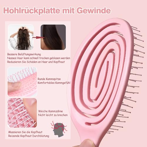 2 Stück Detangler Bürste,Bio Haarbürste ohne Ziepen für Damen, Herren & Kinder,Entwirrbürste Lange Haare mit Flexibler Spiralfeder,Kopfhaut Massagebürste
