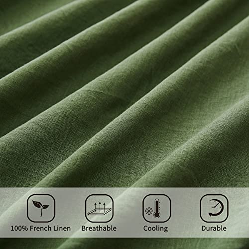 Image of ATLINIA 100% Pure Flax Linen Bedding Set - Stone Washed French Linen Fabric Deep Pocket Fitted Sheet Farmhouse Flat Sheet 2 Pillowcases (Green, California King)