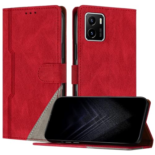 JayModCase Funda para Vivo Y15S/ Y01, Funda Flip Folio de Cuero Sintético con Ranura | Cierre Magnético | Soporte Plegable | Tarjetero y Monedero - Rojo