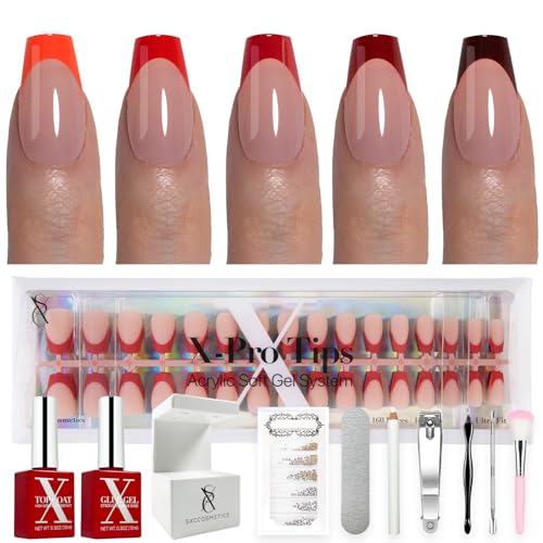 SXC Cosmetics French Tip Press On Nails – Red Series,