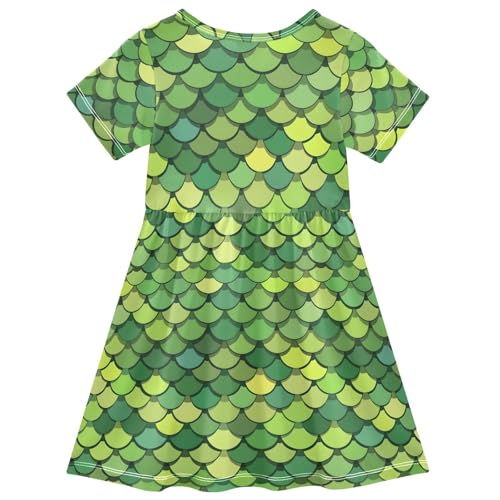 ALAZA Green Dragon Scales Girls Dress Short Sleeve Toddler Casual Dresses Summer Sundress 2-8T2