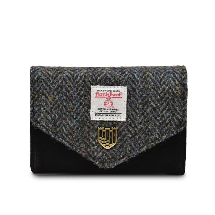 Islander HarrisTweed Bolsa feminina com fecho pequeno G: 13 cm A: 9 cm L: 4 cm, Preto e cinza