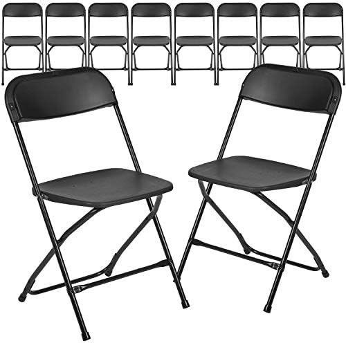 EMMA + OLIVER Set of 10 Black Stackable Folding Plastic Chairs - 650 LB Weight Capacity