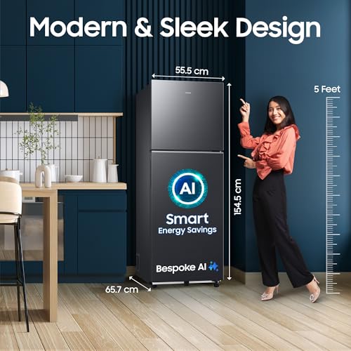 Image of Samsung 236 L, 3 Star, Bespoke AI, Convertible, Digital Inverter Frost Free Double Door Refrigerator (RT80H28U3FHL, Black DOI, 2026 Model)