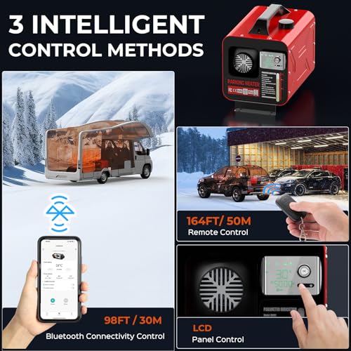 Image of Diesel Heater 8KW with APP All in One Portable Air Heaters 12V /24V /110V | Remote Control and LCD Display Fast Heating Low Noise w / Power Adapter for RV Truck Car Shop Garage House