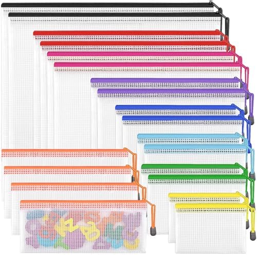 20PCS Plastic Zip Wallets Folders 4 Sizes Clear Mesh Zipper Pouch ...