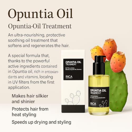Rica - Opuntia Oil Treatment | Smooth & Shiny Hair | Repairs Split Ends | Heat Protection | UV Filters | Fast Drying & Styling, 4.05 Fl Oz