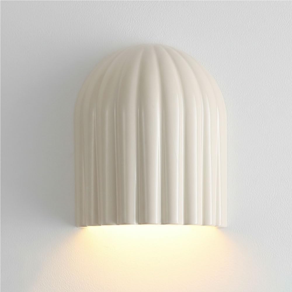 LYOUAE Modern Minimalist Wall Sconce Nordic Resin Wall Lamp Interior Art Decor Wall Light Fixture with Ribbed Dome Shade for Bedroom Living Room Hallway(White)