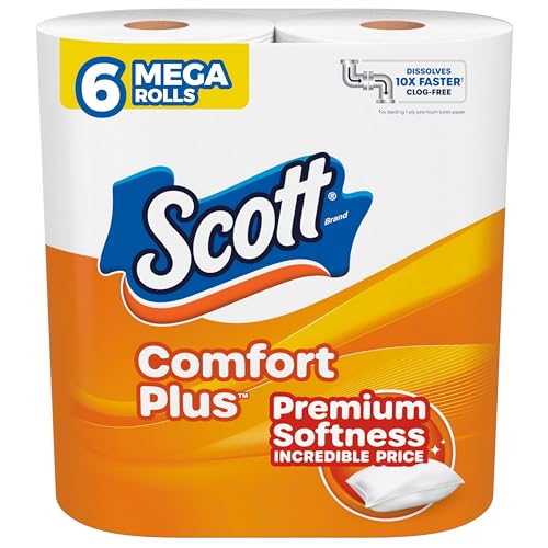 Image of Scott ComfortPlus Toilet Paper, 6 Mega Rolls, 310 Sheets per Roll, Septic-Safe, 1-Ply Toilet Tissue