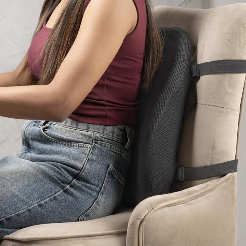 Image of Wakefit Back Support for Chair | 1 Year Warranty | Support for Office Chair, Car Seat Back Support, Memory Foam Pillow, Support for Back Pain, Polyester (41.9 x 41.9 x 13.9cms - Black)