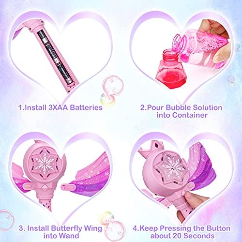 Sitodier Bubble Machine for Kids | Princess Bubble Wands for Girls with Detachable Wings 1000+ Bubbles Per Minute | Light Up Musical Bubbles Blow Maker Outdoor Toy