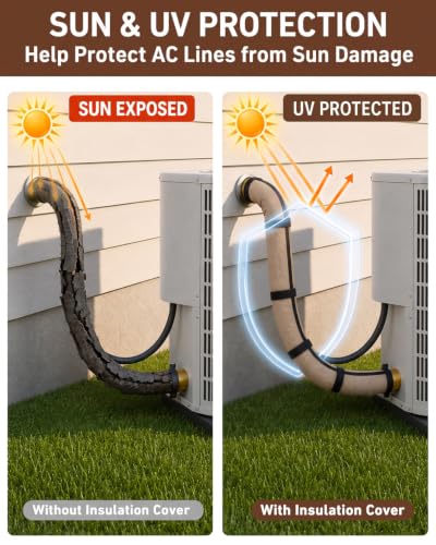 Image of 4 Layers Outdoor AC Line Insulation Pipe Cover 6ft x 10.2in, Cuttable 600D Waterproof Portable AC Hose Insulation Sleeve, Pipe Insulation Wrap for All Season, 1 Pack, Brown